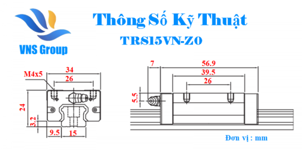 Con Trượt Vuông TBI TRS15VN Con Trượt Vuông TBI TRS15VN