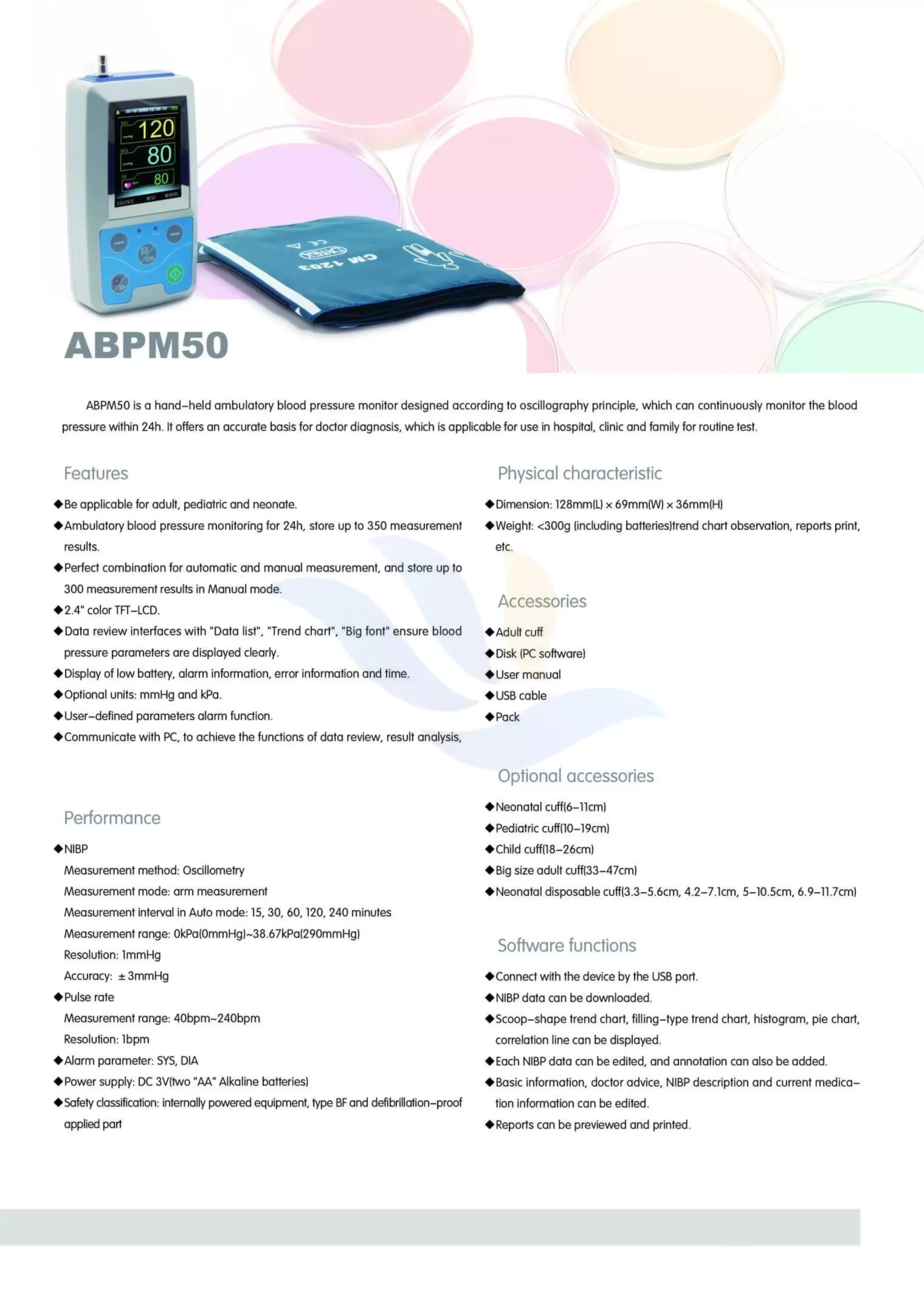 Thông Số Kỹ Thuật Máy Đo Huyết Áp Contec ABPM50