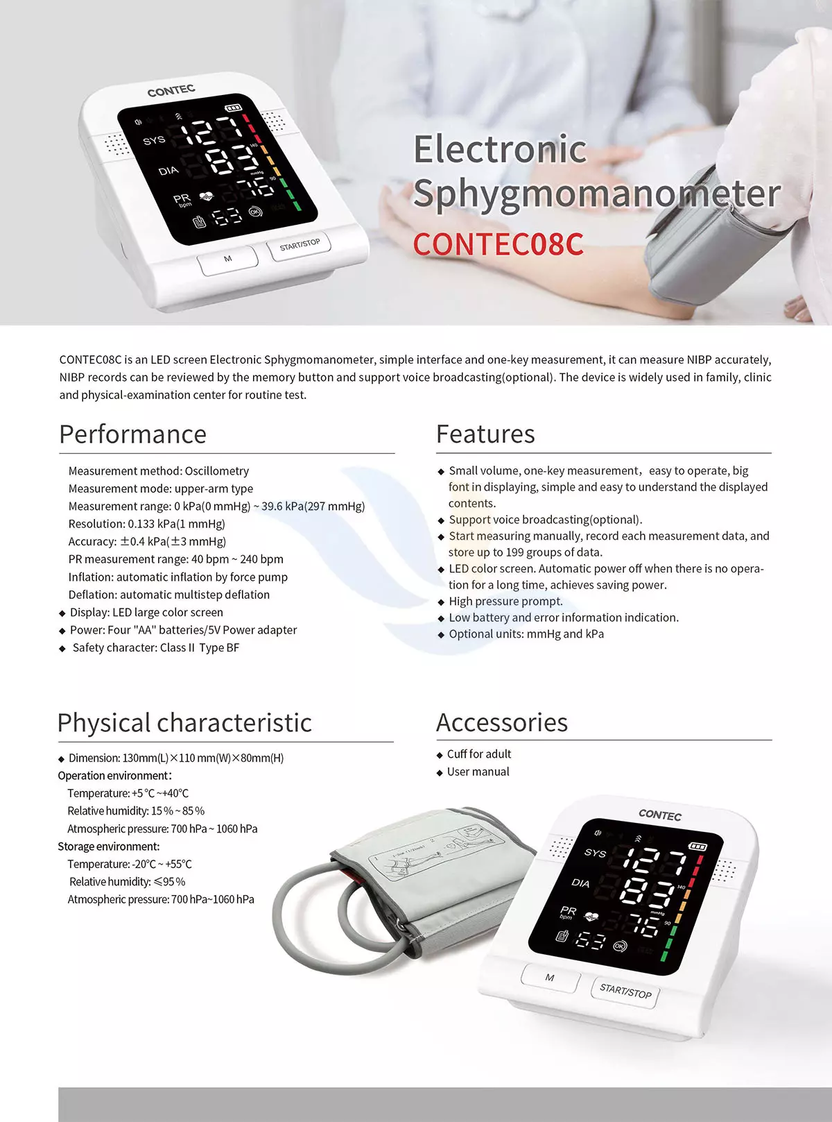 Thông Số Kỹ Thuật Máy Đo Huyết Áp CONTEC08C