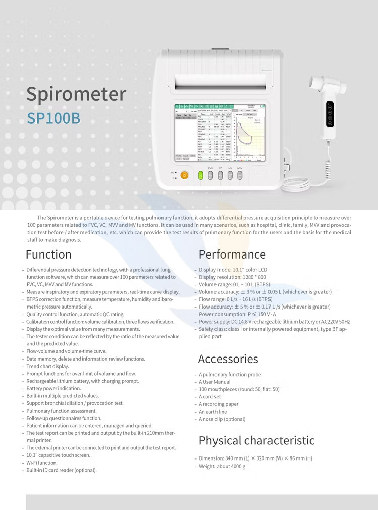 Các Thông Số Của Máy Đo Chức Năng Hô Hấp SP100B 
