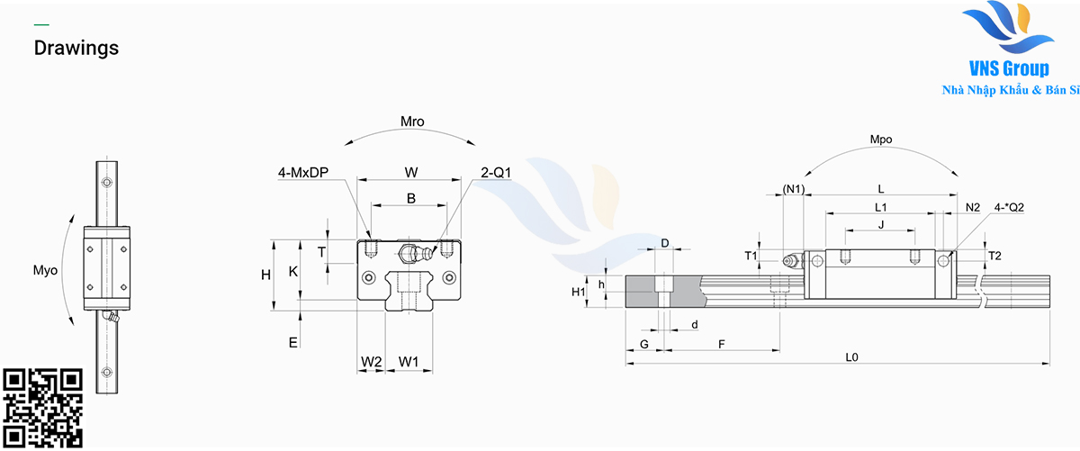 Thông Số Kỷ Thuật Của Con Trượt Vuông SBC - SBI-HLS/HL/HLL