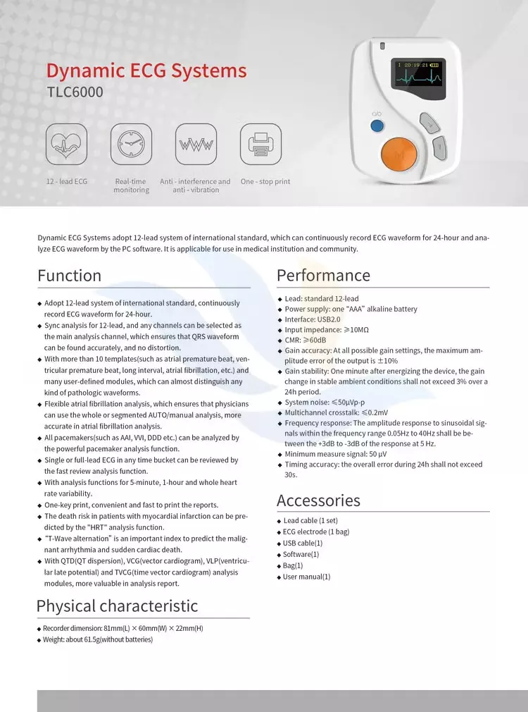 Thông Số Kỹ Thuật Máy Holter Điện Tim Contec TLC6000