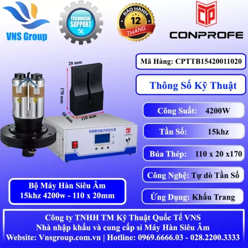 Bộ Máy Hàn Siêu Âm 15khz 4200w Búa Hàn 110mm x 20mm