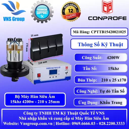 Bộ Máy Hàn Siêu Âm 15khz 4200w Búa Hàn 210mm x 25mm