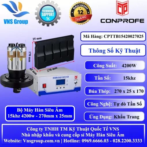 Bộ Máy Hàn Siêu Âm 15khz 4200w Búa Hàn 270mm x 25mm