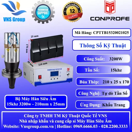 Bộ Máy Hàn Siêu Âm 15khz 3200w Búa Hàn 210mm x 25mm