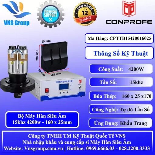 Bộ Máy Hàn Siêu Âm 15khz 4200w Búa Hàn 160mm x 25mm