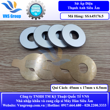 Sứ siêu âm 15khz 3200w  | Gốm áp điện  | Sứ Thạch Anh 45mm x 17mm x 6.5mm 